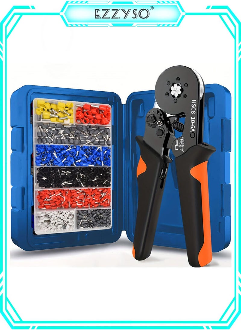 EzzySo Hand Crimping Tool HSC8 10-6A 0.25-10mm² Ferrule Crimping Tool Set, 1200PCS Terminal Assortment Kit, Hexagonal Crimping for Cold Press Wire Connectors Electrician Clamp Sets  - Image 1