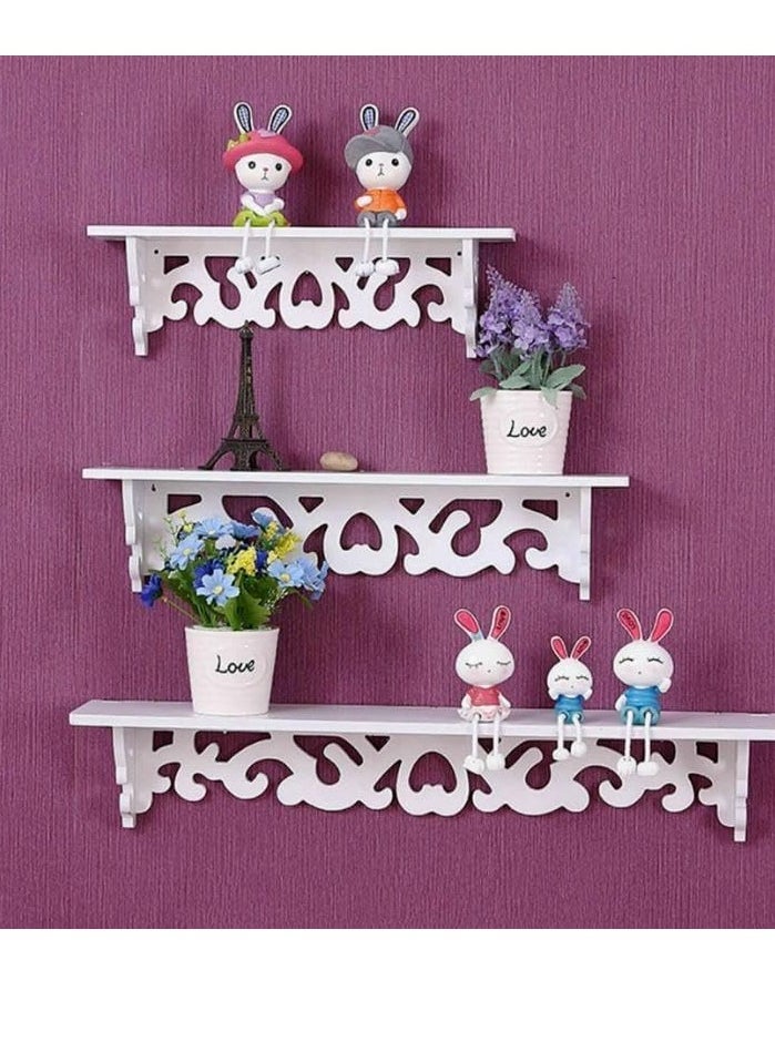 Generic FFD Set of 3 Wall Mounted Wooden Floating Shelves - White Display Shelves for Living Room, Bedroom, Office, Kitchen"  - Image 1
