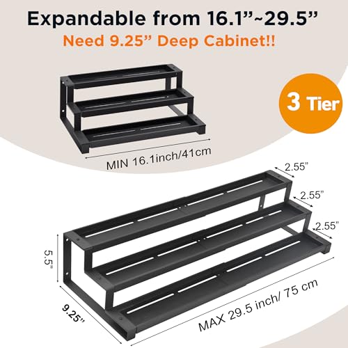 GOENDR 3Tier Spice Rack Organizer for Kitchen Cabinet or Pantry 1629 Expandable Spice Organization Shelf Seasoning Organizer Metal Display Shelf SlipResistant Design for Jars and Bottles Black - Image 3