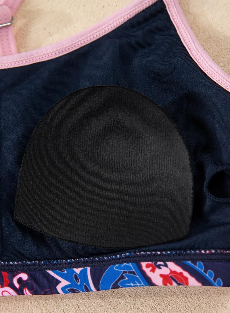 blibean Tween Girls Swimsuit Teen 3 Piece Bathing Suit with Cover Up Big Kids Cute Bikini Set Mesh Tankini Top Summer Boho Floral Swimwear Beach Traje Baño Niñas Size 10-11 Year Old Navy Blue - Image 2