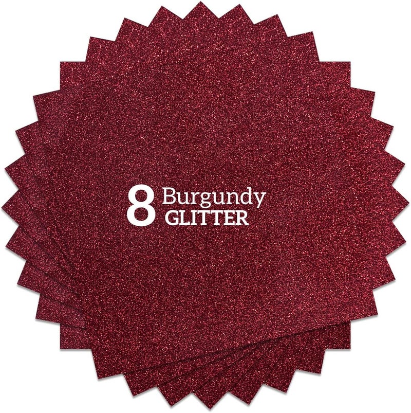 FANSGUAR Wine Red Glitter HTV Heat Transfer Vinyl Bundle 8 sheets-12 x12 Iron on Vinyl for T Shirts Hats Clothing Compatible with Cricut Cameo Heat Press Machine - Image 1