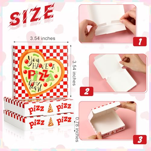 Fullhawl 50 Pcs Mini Pizza Box Valentines Square Cardboard Heart Pizza Box Small Cookie Boxes for Valentine Gift Celebrations Party Favors Birthdays Weddings 3 54 x 3 54 x 0 78 Inches - Image 3