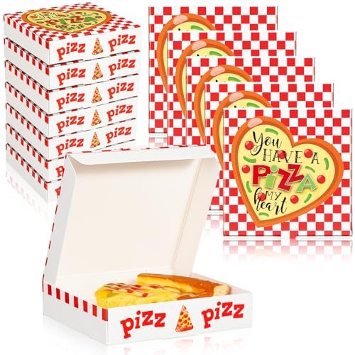 Fullhawl 50 Pcs Mini Pizza Box Valentines Square Cardboard Heart Pizza Box Small Cookie Boxes for Valentine Gift Celebrations Party Favors Birthdays Weddings 3 54 x 3 54 x 0 78 Inches - Image 1
