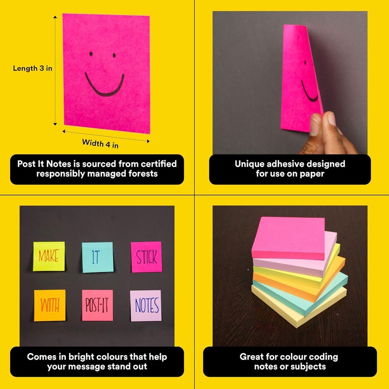 Post It ملاحظات 3M فائقة اللصق | قوة لصق 2X | 3 دفاتر × 45 ورقة | 3" × 3" | ملاحظات، تذكيرات، دراسة، مدرسة وتنظيم | ألوان نيون زاهية - Image 5