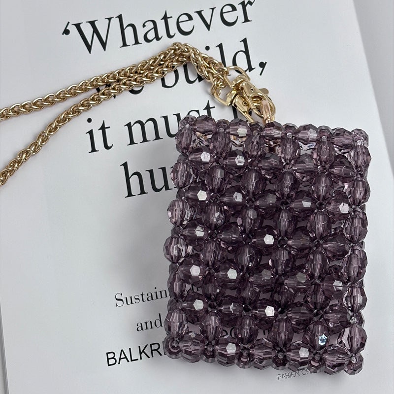 Homemade Internet Celebrity Crossbody Pearl Bead Bag Transparent Po Mini Cute Decoration New Hand-Woven Red Bag - Image 2
