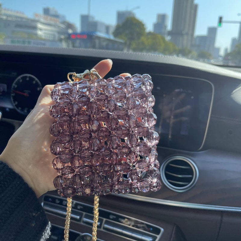 Homemade Internet Celebrity Crossbody Pearl Bead Bag Transparent Po Mini Cute Decoration New Hand-Woven Red Bag - Image 3