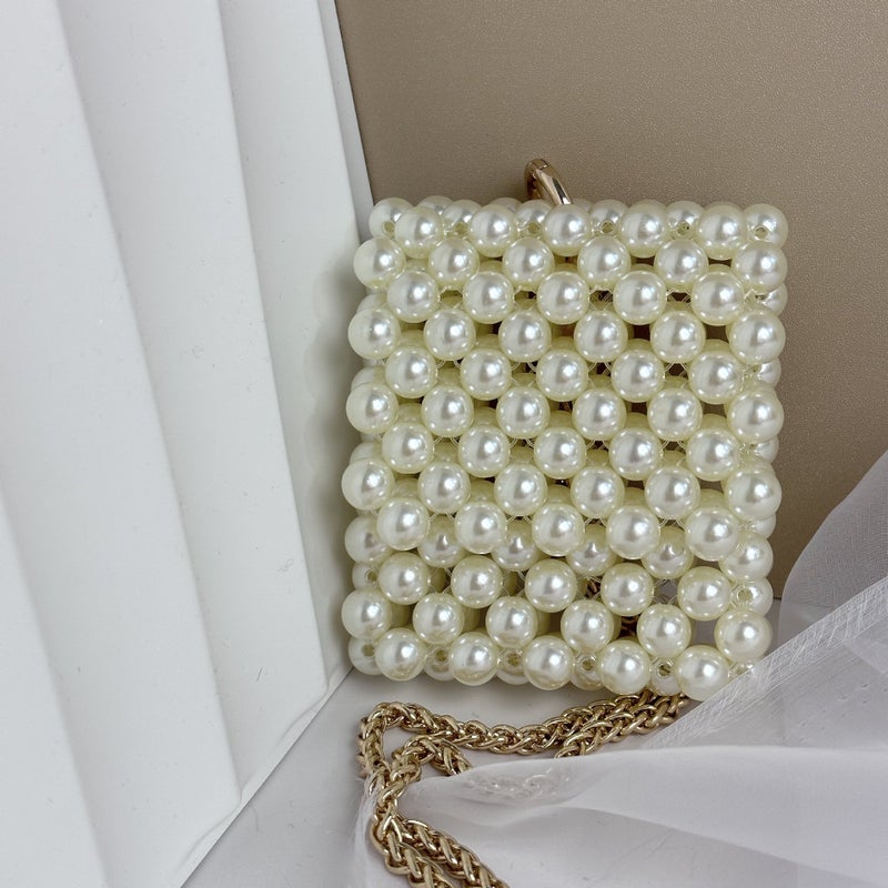 Homemade Internet Celebrity Crossbody Pearl Bead Bag Transparent Po Mini Cute Decoration New Hand-Woven Red Bag - Image 4