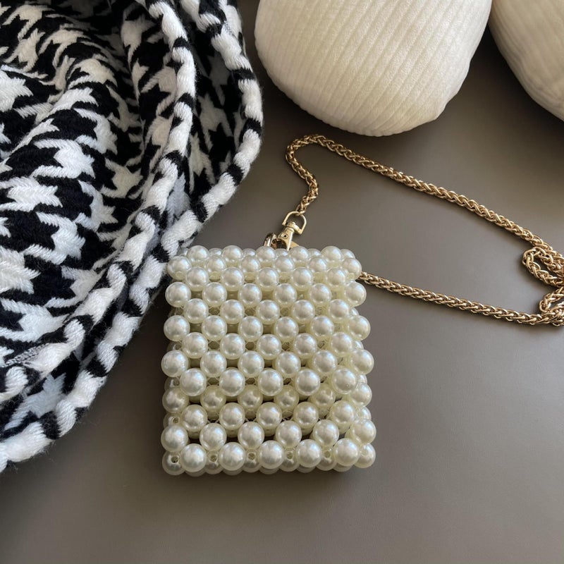 Homemade Internet Celebrity Crossbody Pearl Bead Bag Transparent Po Mini Cute Decoration New Hand-Woven Red Bag - Image 5