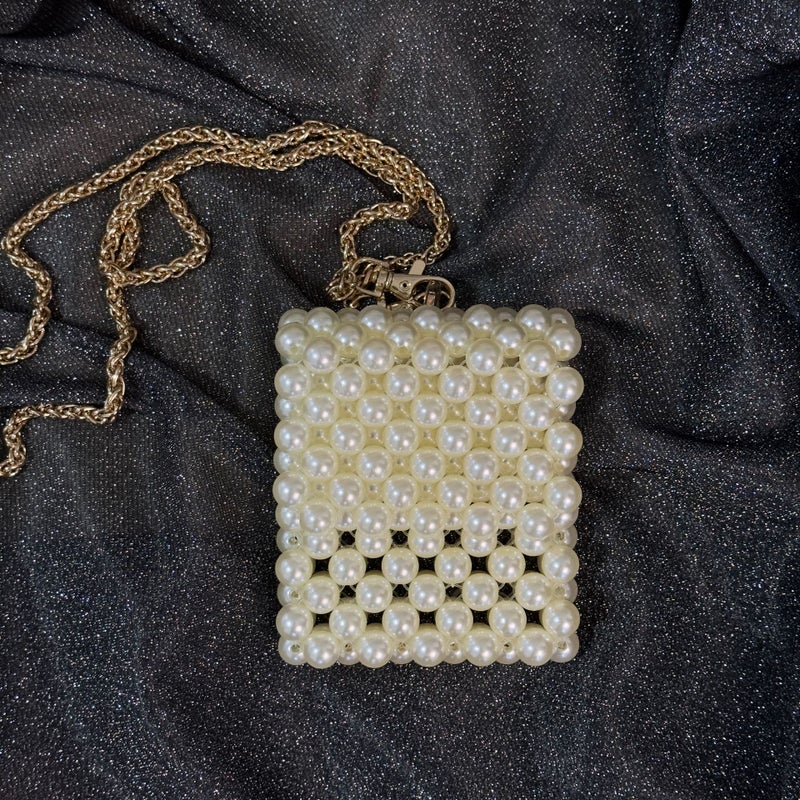 Homemade Internet Celebrity Crossbody Pearl Bead Bag Transparent Po Mini Cute Decoration New Hand-Woven Red Bag - Image 1