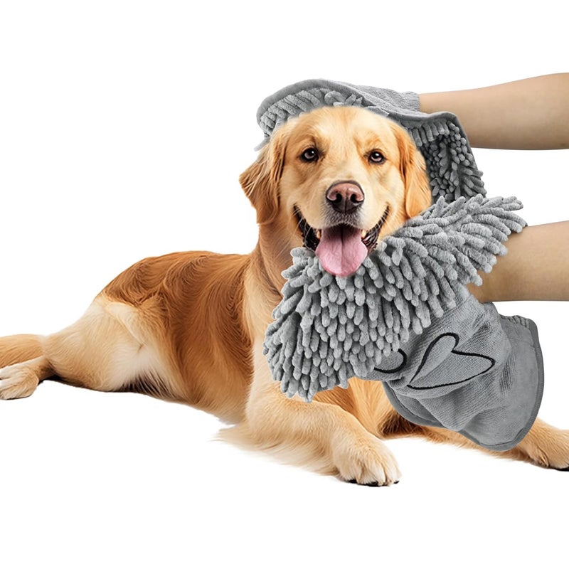 VIKINGS Microfiber Dog Towels for Drying Dogs, Super Absorbent, Soft and Quick Drying Pet Grooming Towel Medium&Large All Breeds,Quickly with Hand Pockets,Perfect Handling&Grip for Bath,Polished,Grey - Image 1