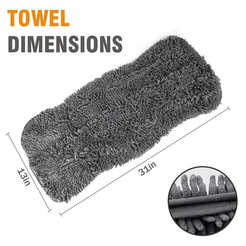 VIKINGS Microfiber Dog Towels for Drying Dogs, Super Absorbent, Soft and Quick Drying Pet Grooming Towel Medium&Large All Breeds,Quickly with Hand Pockets,Perfect Handling&Grip for Bath,Polished,Grey - Image 3