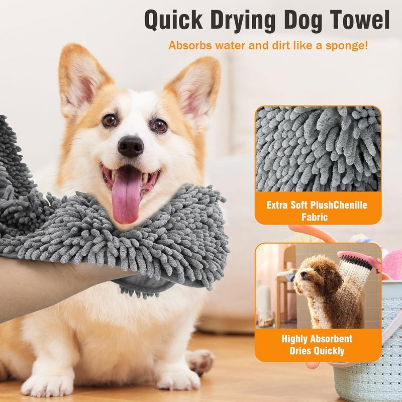 VIKINGS Microfiber Dog Towels for Drying Dogs, Super Absorbent, Soft and Quick Drying Pet Grooming Towel Medium&Large All Breeds,Quickly with Hand Pockets,Perfect Handling&Grip for Bath,Polished,Grey - Image 2