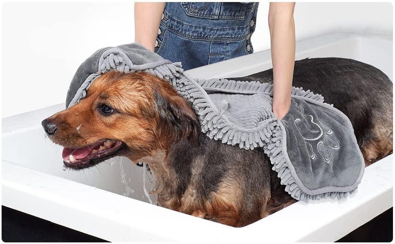 VIKINGS Microfiber Dog Towels for Drying Dogs, Super Absorbent, Soft and Quick Drying Pet Grooming Towel Medium&Large All Breeds,Quickly with Hand Pockets,Perfect Handling&Grip for Bath,Polished,Grey - Image 5