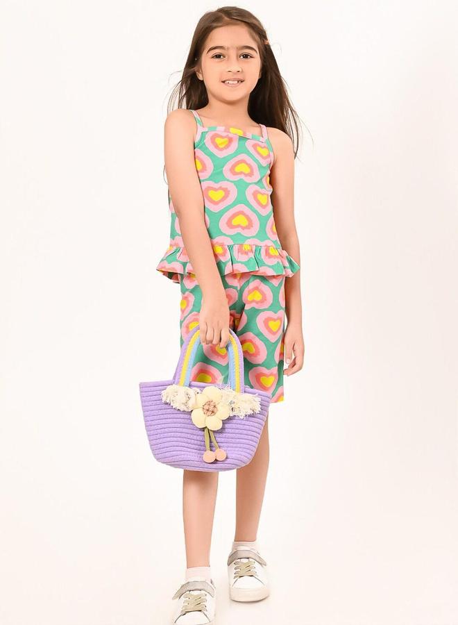 Bonkids Girl's Multicolour 100% Cotton Printed Regular Fit Clothing Set - Image 1