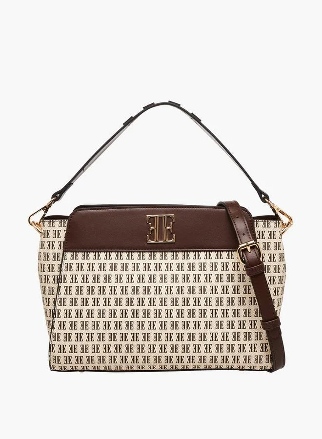 Monogram Print Tote Bag with Detachable Strap