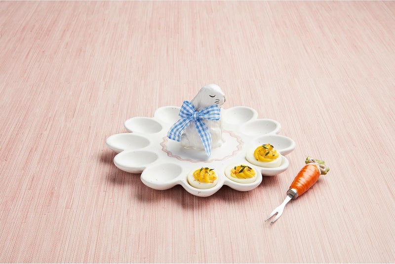 MudPie Bunny Deviled Egg Platter; platter 10" dia | bunny 3 1/2" | fork 5" - Image 2