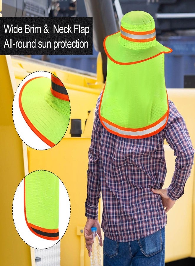 Liitrsh 4 Pcs High Visibility Reflective Sun Hat with Neck Flap Wide Brim Work Safety Boonie Hats Adjustable Bucket Cap for Men Women(Yellow) - Image 4