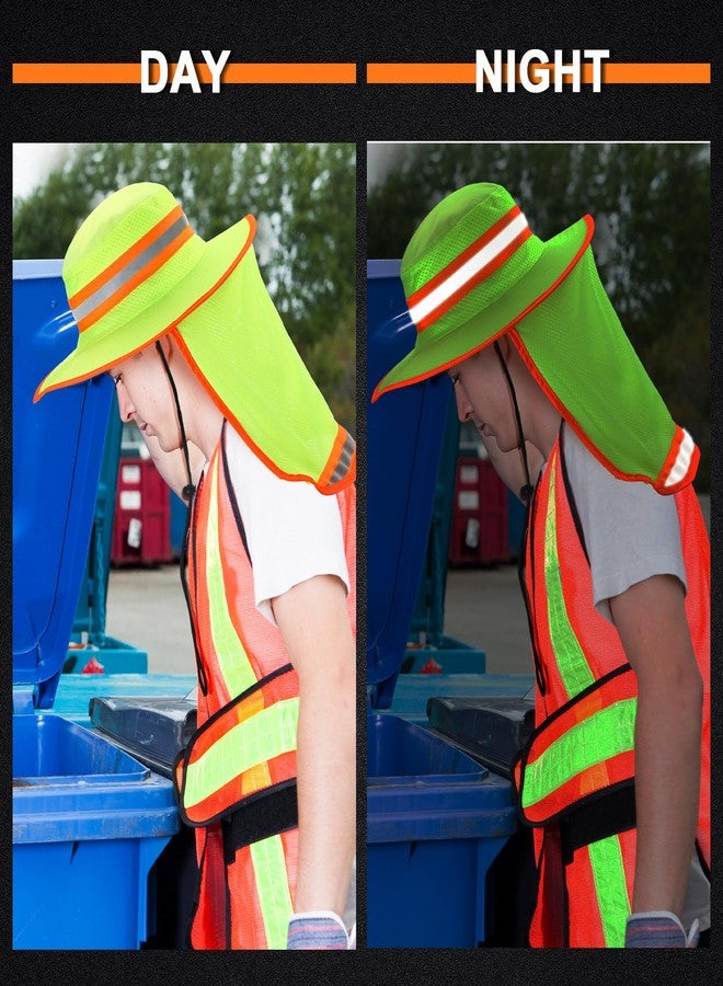 Liitrsh 4 Pcs High Visibility Reflective Sun Hat with Neck Flap Wide Brim Work Safety Boonie Hats Adjustable Bucket Cap for Men Women(Yellow) - Image 3