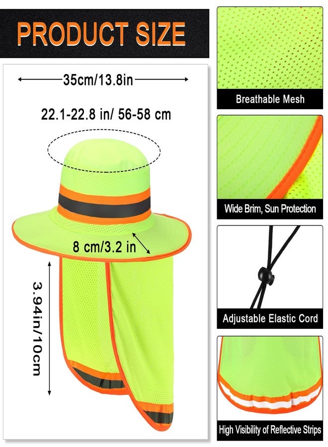 Liitrsh 4 Pcs High Visibility Reflective Sun Hat with Neck Flap Wide Brim Work Safety Boonie Hats Adjustable Bucket Cap for Men Women(Yellow) - Image 2