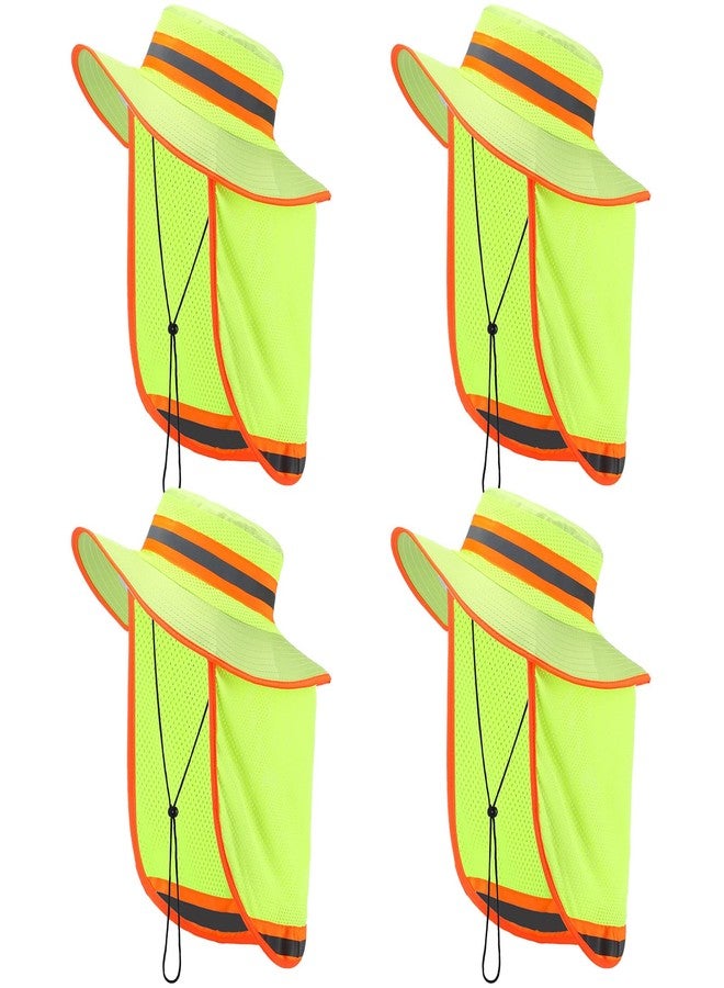 Liitrsh 4 Pcs High Visibility Reflective Sun Hat with Neck Flap Wide Brim Work Safety Boonie Hats Adjustable Bucket Cap for Men Women(Yellow) - Image 1