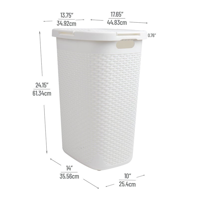 Mind Reader Slim Laundry Hamper with Lid, 60L Tall Clothes Basket, Narrow Tapered Design for Bathrooms, Closets and Laundry Rooms, Plastic, 2 Pack, White - Image 3