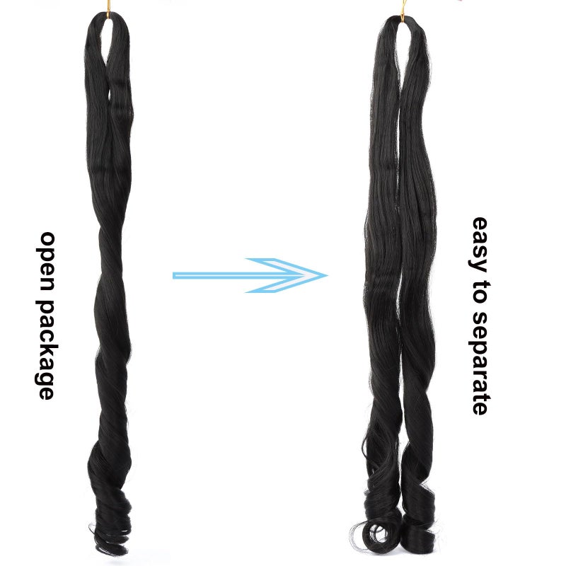 LMZIM French Curl Braiding Hair 24 Inch Loose Wavy Braiding Hair Pre stretched 8 Pack Black Bouncy Braiding Hair French Curls Crochet Hair for Black Women Synthetic Hair Extensions 1b - Image 2