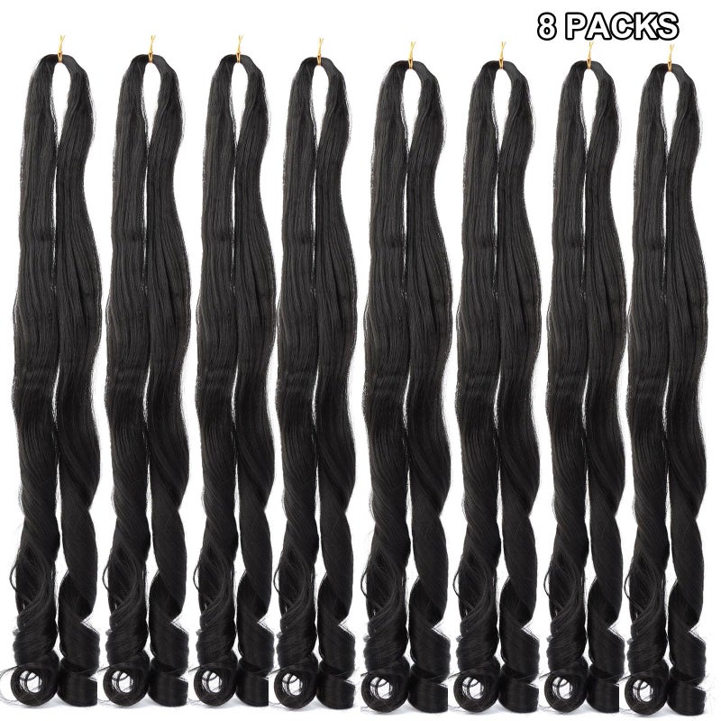 LMZIM French Curl Braiding Hair 24 Inch Loose Wavy Braiding Hair Pre stretched 8 Pack Black Bouncy Braiding Hair French Curls Crochet Hair for Black Women Synthetic Hair Extensions 1b - Image 3