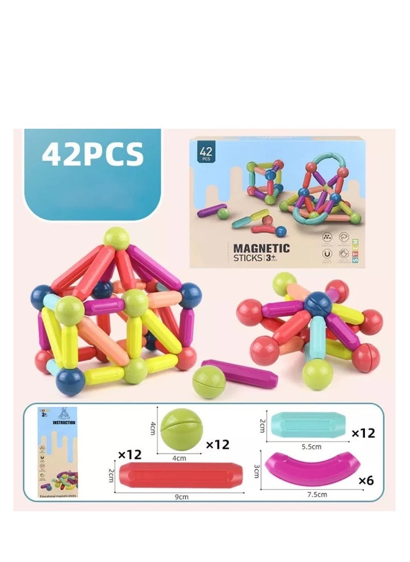 Magnetic Balls and Rods Building Blocks Set, Magnetic Building Blocks for Kids, 3D Magnetic Building Puzzle Toys  - 42 Pieces  - Image 1