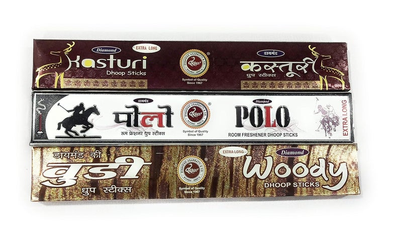 مجموعة الماس من كاستوري، وودي، بولو - أعواد بخور طويلة مميزة - عبوة من 6 × 10 أعواد في العبوة (عبوتان من كل نوع) - Image 1