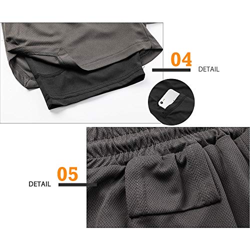 Surenow Men's Running Shorts Quick Dry Workout Gym Shorts Athletic 2-in-1 Stealth Shorts Outdoor Short for Men with Pockets Grey - Image 5