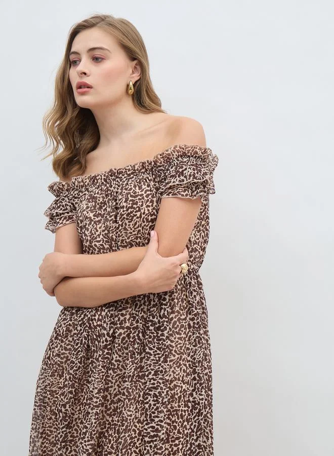 Styli Leopard Off-Shoulder Dress