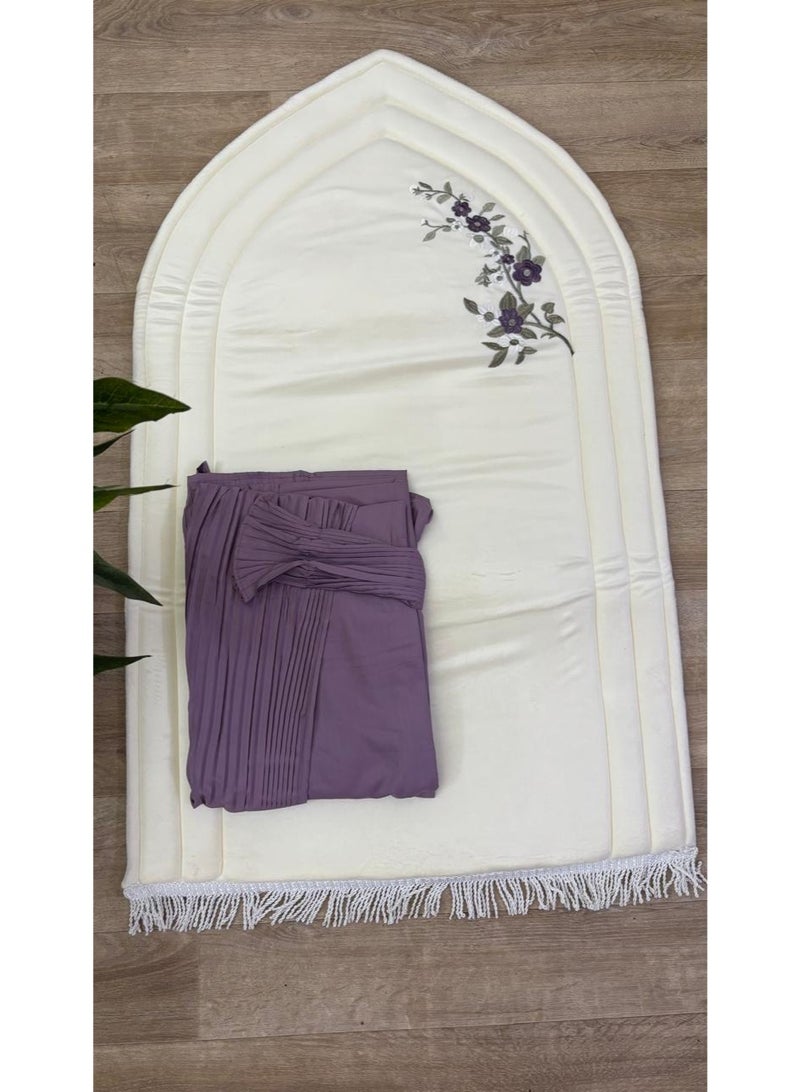 سمارت هوم طقم سجادة صلاة اسفنج مبطن مطرز مع شرشف صلاة مطرز مكسر خامة بارده ممتازة ناعمة  مع غطاء مصحف توفر لك الرحة - Image 3