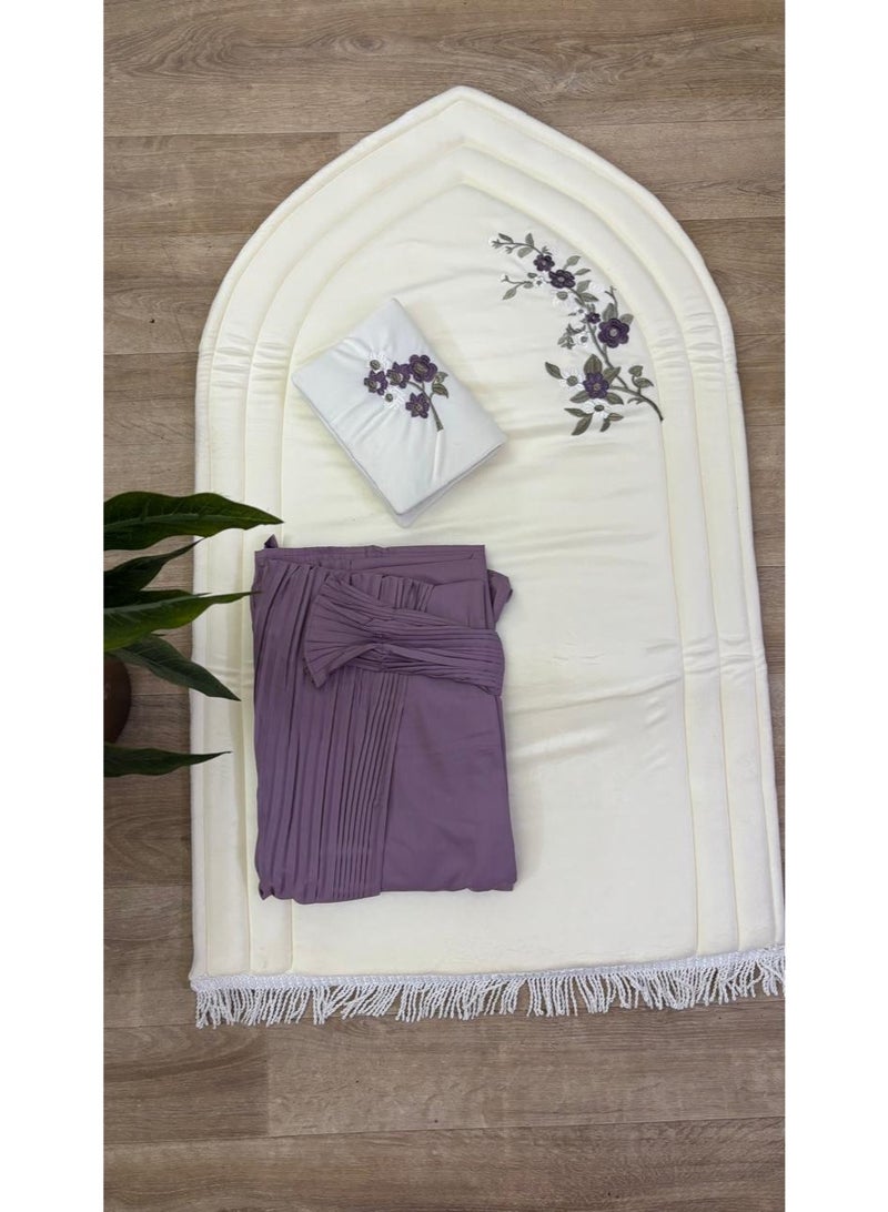 سمارت هوم طقم سجادة صلاة اسفنج مبطن مطرز مع شرشف صلاة مطرز مكسر خامة بارده ممتازة ناعمة  مع غطاء مصحف توفر لك الرحة - Image 1