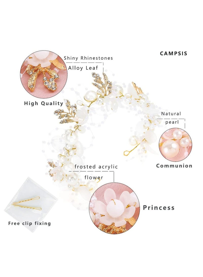 أوزيغالور إكسسوارات شعر زهور اللؤلؤ للعرائس والفتيات وتاج النساء والرضع. - Image 5