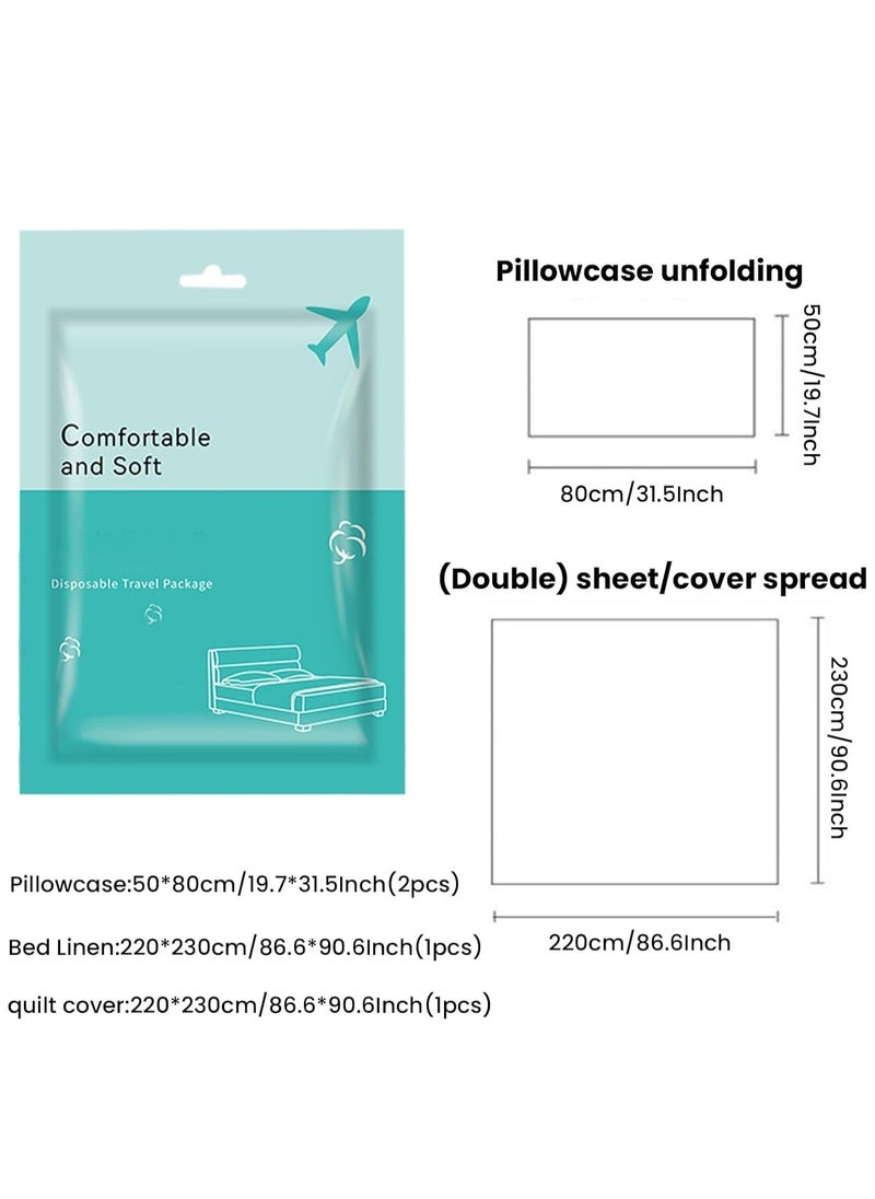 KASTWAVE طقم فراش مسافر Disposable من 4 قطع، شراشف Disposable لتغطية السرير، غطاء فراش محمول، طقم فراش Disposable مع 2 شراشف سرير و 2 غطاء لحاف و 4 غطاء وسادة للسفر  - Image 3