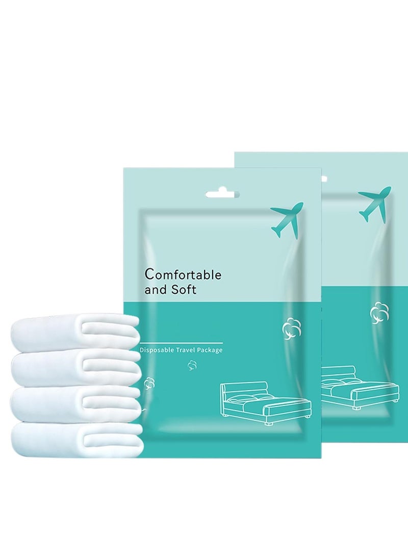 KASTWAVE طقم فراش مسافر Disposable من 4 قطع، شراشف Disposable لتغطية السرير، غطاء فراش محمول، طقم فراش Disposable مع 2 شراشف سرير و 2 غطاء لحاف و 4 غطاء وسادة للسفر  - Image 2