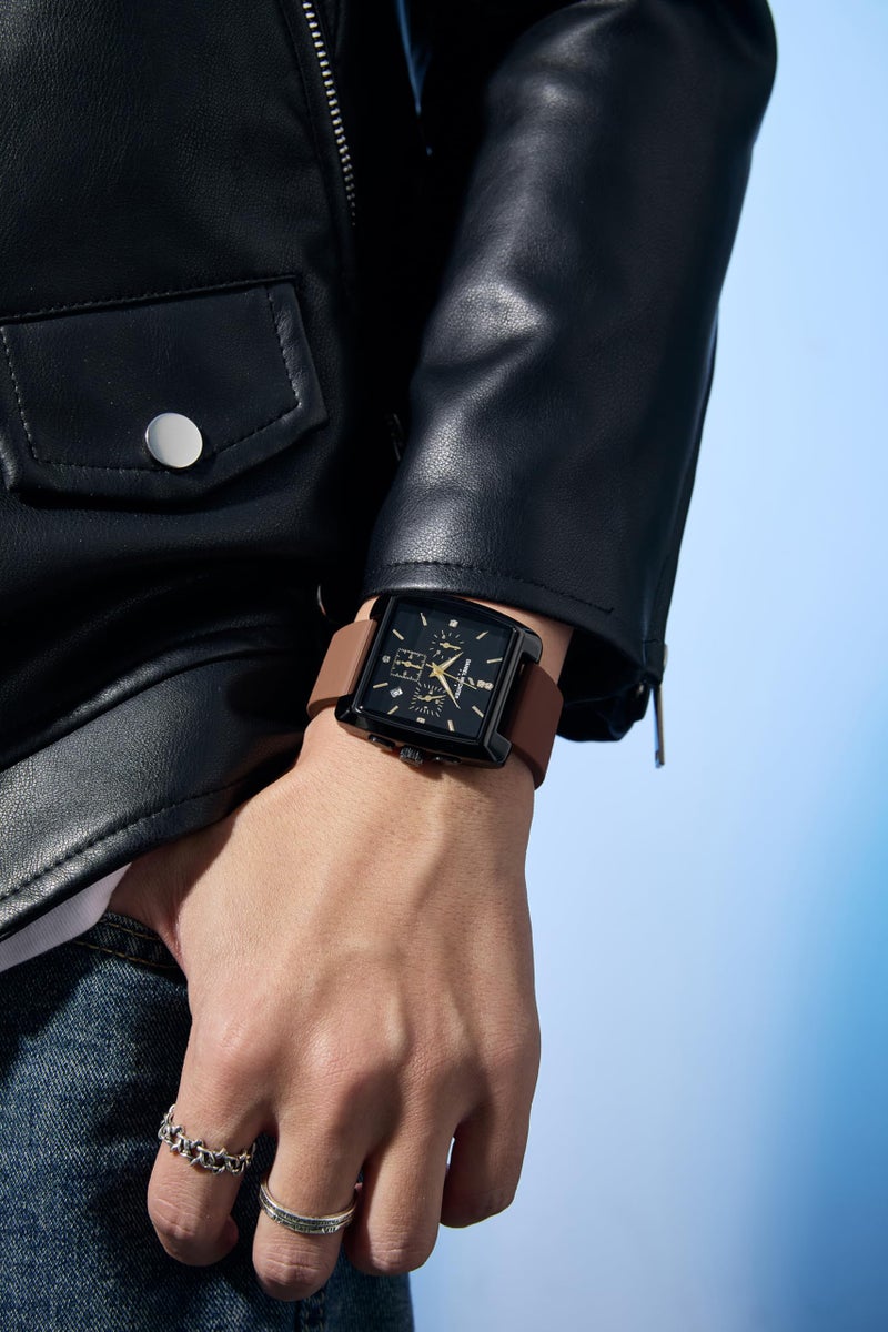 Daniel Hechter Paris Alma Collection Watch for Men Premium Chronograph Watch Black Square Dial Silicone Strap, Multi-Function, Date Display Luxury - Image 2