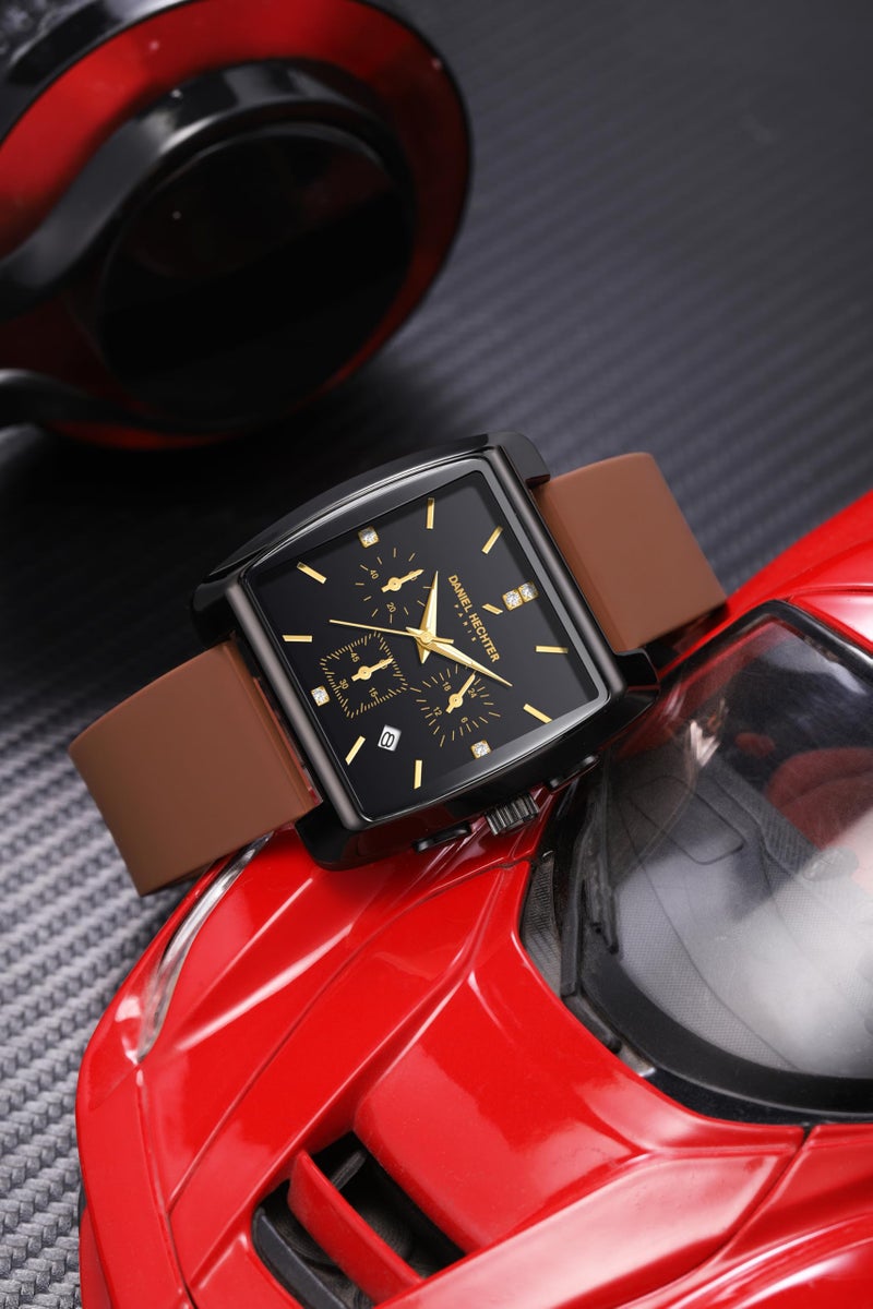 Daniel Hechter Paris Alma Collection Watch for Men Premium Chronograph Watch Black Square Dial Silicone Strap, Multi-Function, Date Display Luxury - Image 4