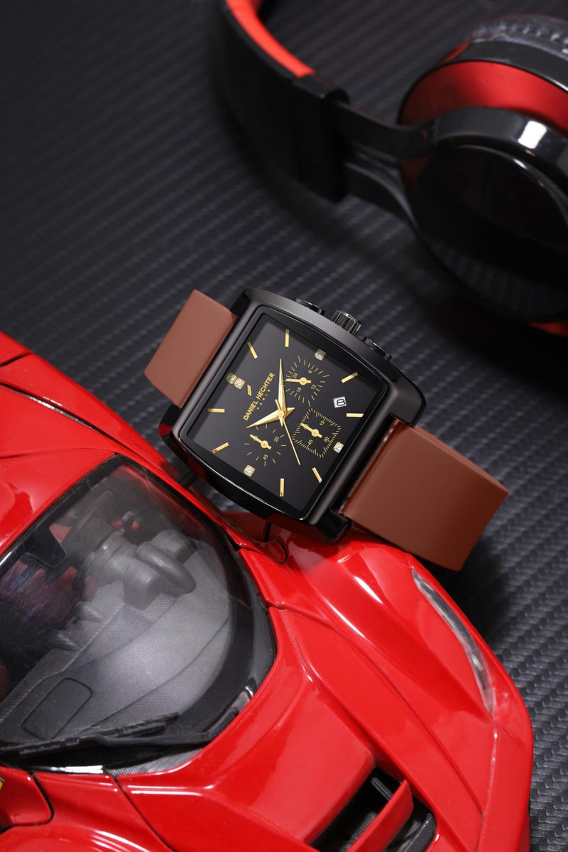 Daniel Hechter Paris Alma Collection Watch for Men Premium Chronograph Watch Black Square Dial Silicone Strap, Multi-Function, Date Display Luxury - Image 3