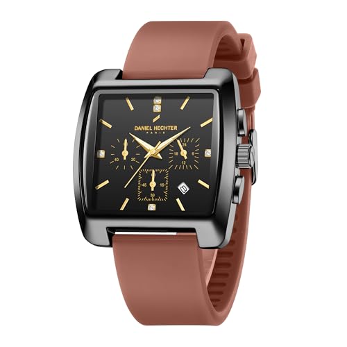 Daniel Hechter Paris Alma Collection Watch for Men Premium Chronograph Watch Black Square Dial Silicone Strap, Multi-Function, Date Display Luxury - Image 1