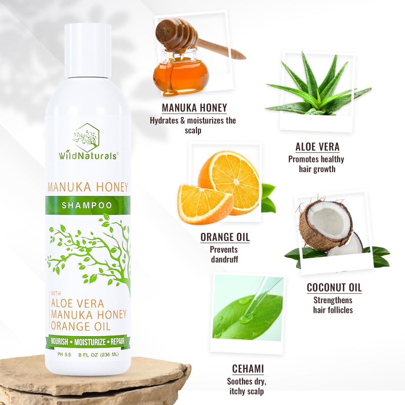 Wild Naturals Manuka Honey Shampoo for Eczema & Psoriasis â€“ Hydrating Sulfate-Free with Aloe Vera & Coconut Oil â€“ Moisturizing Shampoo for Dry, Itchy Scalp - Image 2