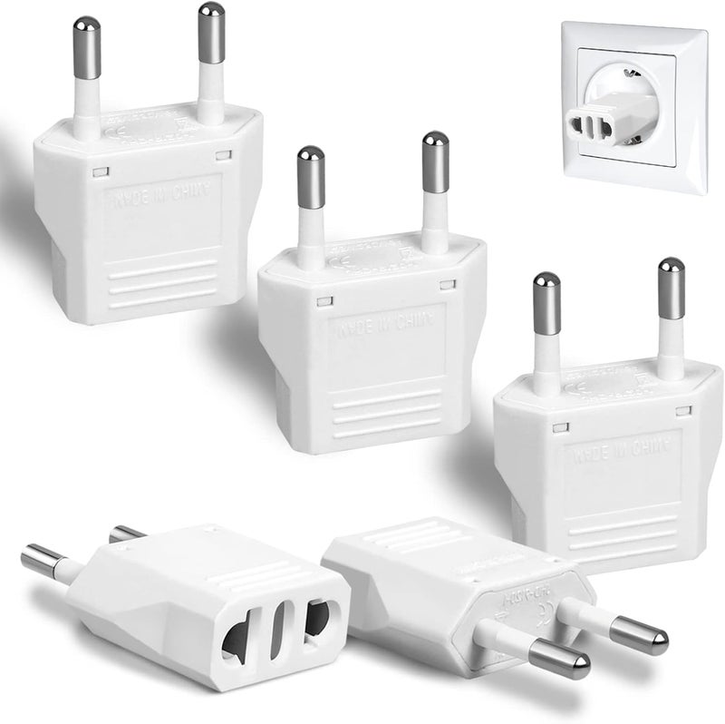 Romeda 6 Pack US to Europe Plug Adapter - Type C European Travel Adapter, Wall Plug Power Converter for Europe (White) - Image 1