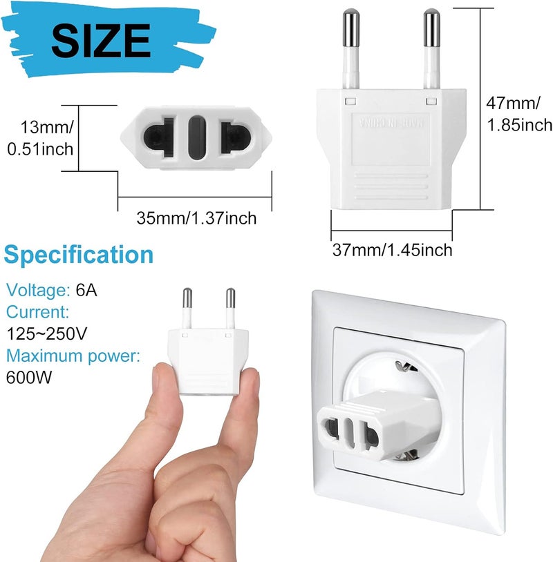 Romeda 6 Pack US to Europe Plug Adapter - Type C European Travel Adapter, Wall Plug Power Converter for Europe (White) - Image 2