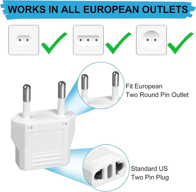 Romeda 6 Pack US to Europe Plug Adapter - Type C European Travel Adapter, Wall Plug Power Converter for Europe (White) - Image 3