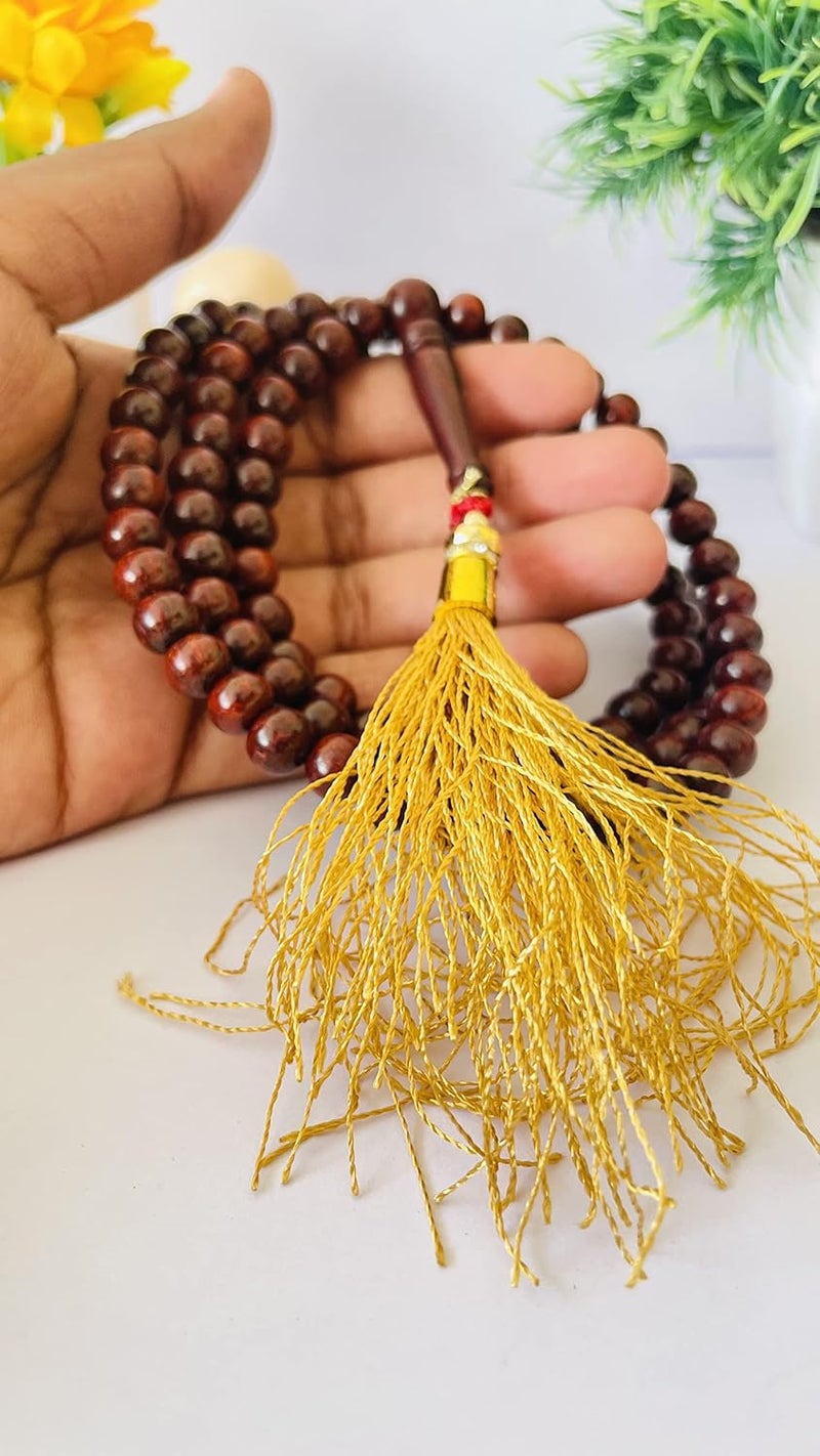 RDK Red Sandalwood (Lal Chandan) Islamic Tasbih Prayer Mala Beautiful Engraved Allah Mohammad TASBEEH/Muslim Prayer Beads/TASBIH/SIBHAA Islamic Salat Prayer Tasbeeh 100 Beads 6 MM - Image 5