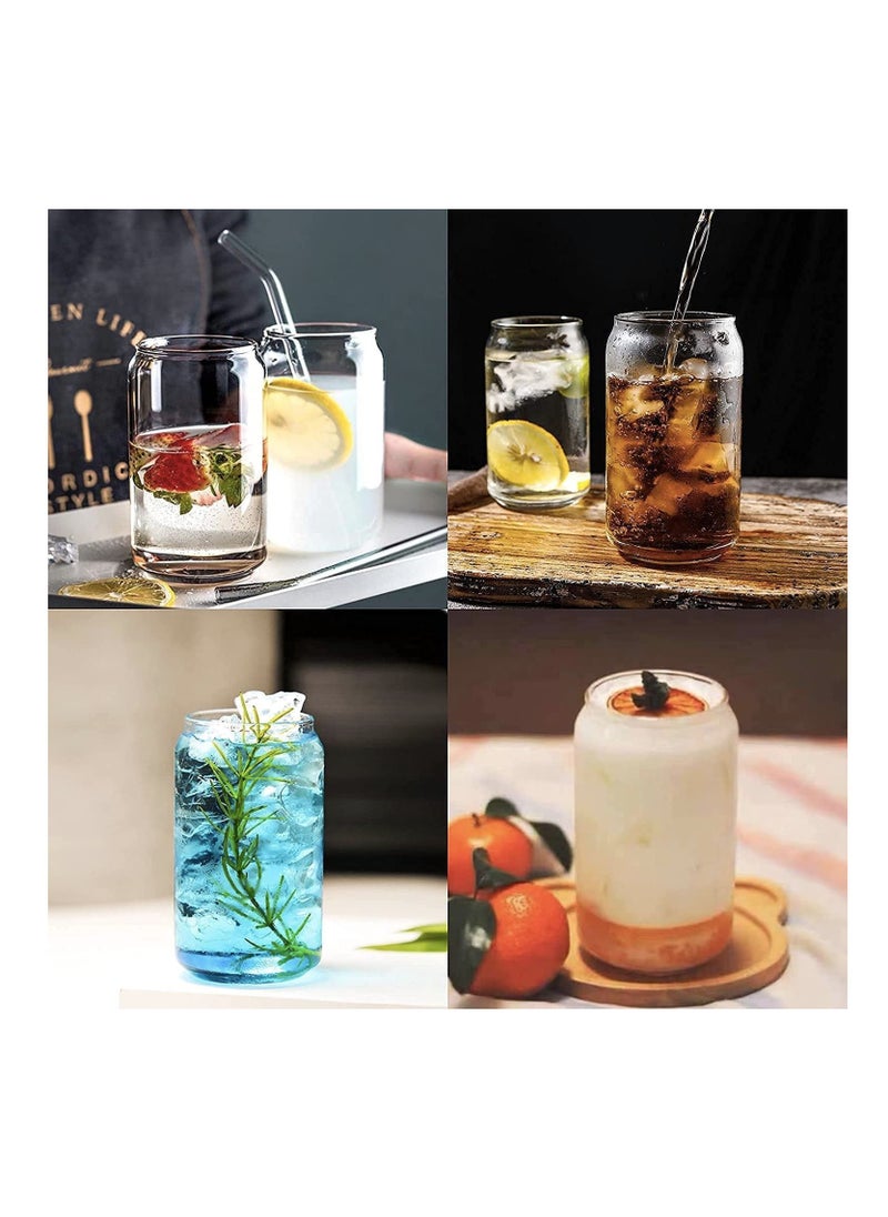 Generic - 2-Piece Tin Shaped Glass Cups with Bamboo and Straw Lids Iced Coffee Mugs Cute Cup Water Cups Party Drinking Gadgets for Any Beverage and Any Gift Occasion Clear 500 ml - Image 1
