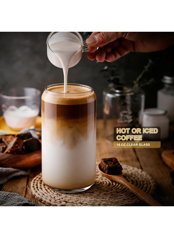 HOME ZONE 2-Piece Tin Shaped Glass Cups with Bamboo and Straw Lids Iced Coffee Mugs Cute Cup Water Cups Party Drinking Gadgets for Any Beverage and Any Gift Occasion Clear - Image 2