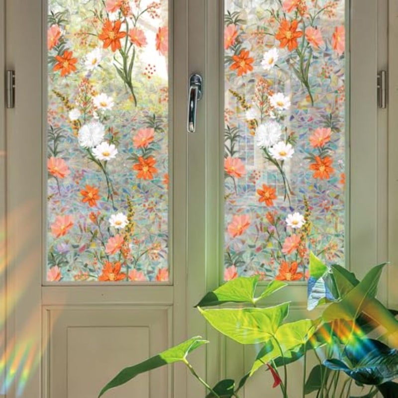 Rainbow Boho Daisy Flowers Privacy Film - 3D Decorative Vinyl Stained Glass Window Clings, Static Cling Decals, Non-Adhesive Sticker, 15.75 x 40 Inches - Image 2
