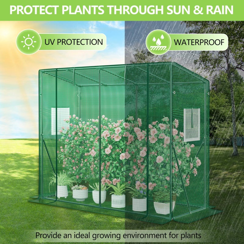 SPECILITE Heavy Duty Lean to Greenhouse for Outside, Portable Walk-in Green House with Thicken PE Cover, Roll-Up Zippered Door & 2 Ventilation Mesh Windows, Large Plastic Greenhouses for Outdoors - Image 3