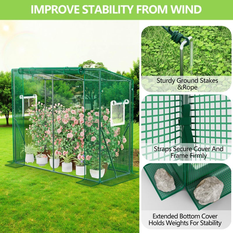 SPECILITE Heavy Duty Lean to Greenhouse for Outside, Portable Walk-in Green House with Thicken PE Cover, Roll-Up Zippered Door & 2 Ventilation Mesh Windows, Large Plastic Greenhouses for Outdoors - Image 2
